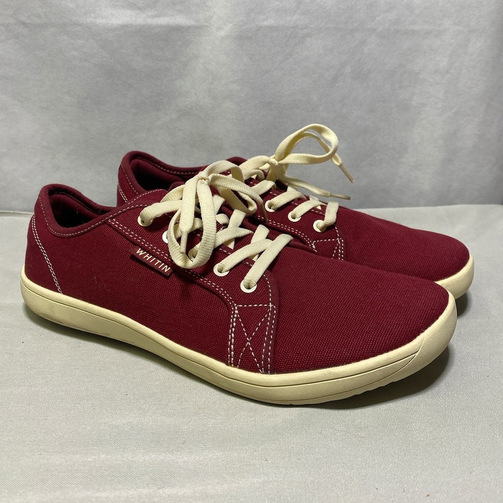WHITIN Men's Casual Canvas Sneakers Burgundy Lace Up Comfort Shoes